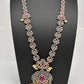 AD Red Stone Peacock Pattern Victorian Dual Tone Polish Long Necklace
