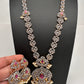 AD Red Stone Peacock Pattern Victorian Dual Tone Polish Long Necklace