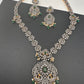 AD Green Stone Peacock Pattern Victorian Dual Tone Polish Long Necklace