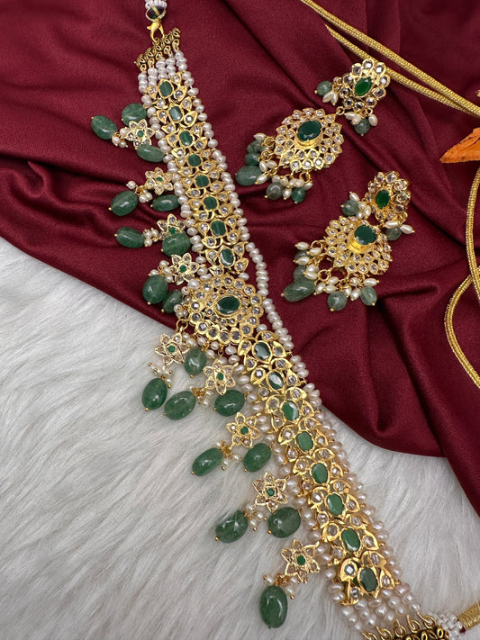 Polki 6 Carat Gold Plated Emerald Necklace