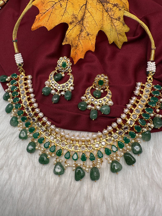 Polki 6 Carat Gold Plated Emerald Necklace