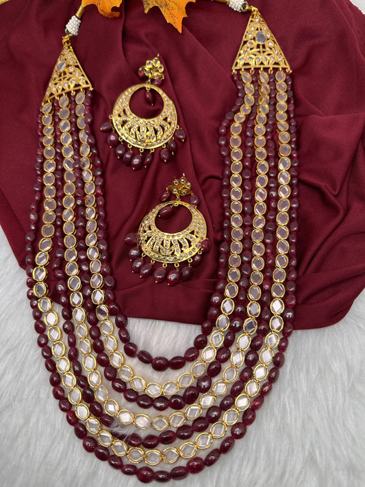 Polki 6 Carat Gold Plated Six layer Ruby Necklace Chandbali