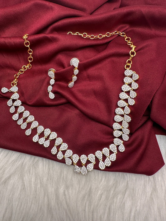 Silver Finish AD Dainty Short Necklace - Gold