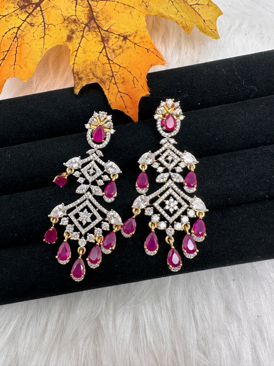 AD Color Stone Earrings - Red