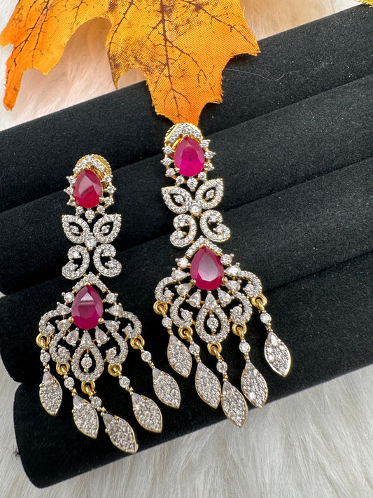AD Color Stone Earrings - Red