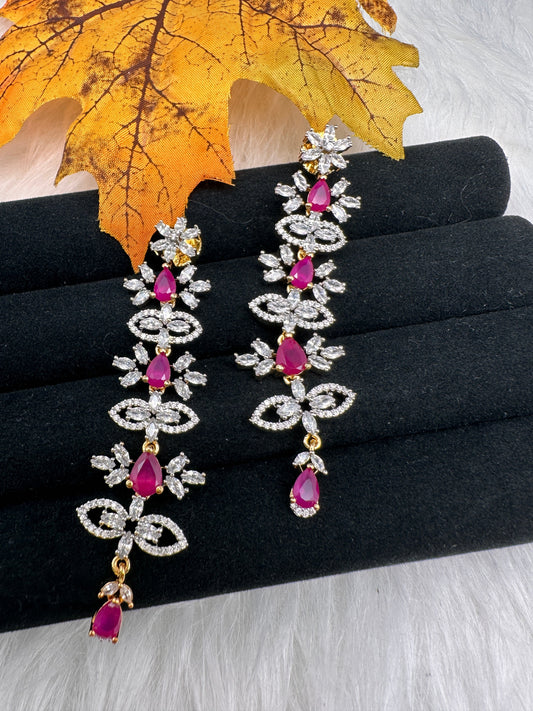 AD Color Stone Earrings - Red