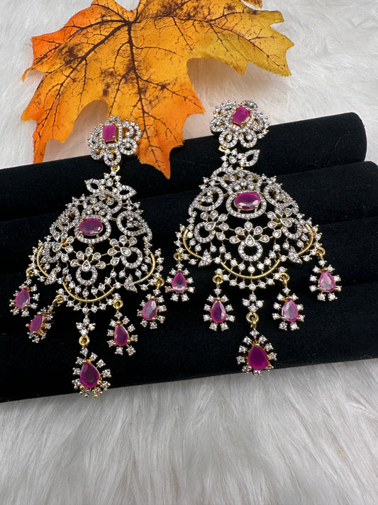 AD Color Stone Statement Earrings - Red