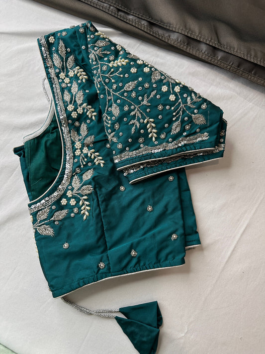Rama Green Silk Maggam Aari Work Blouse
