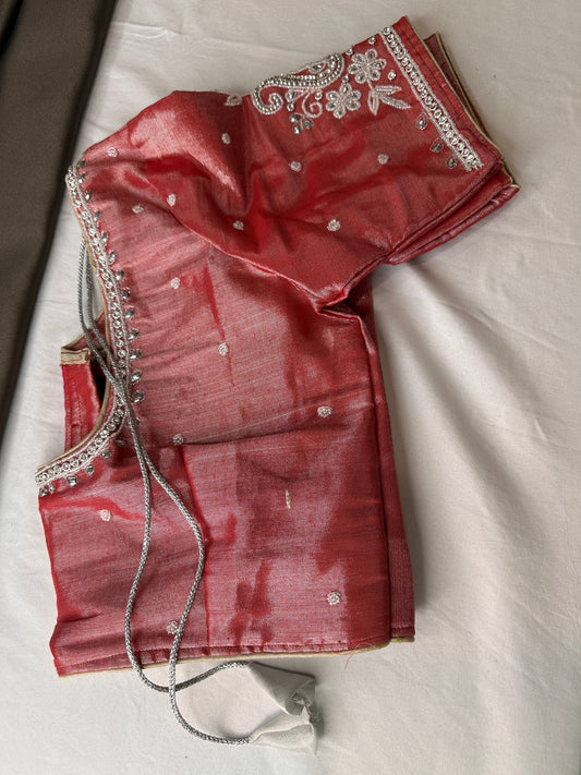 Pink Tissue Silk Embroidery Aari Work Blouse