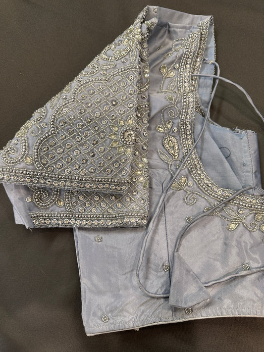 Silver Grey Silk Maggam Aari Work Blouse