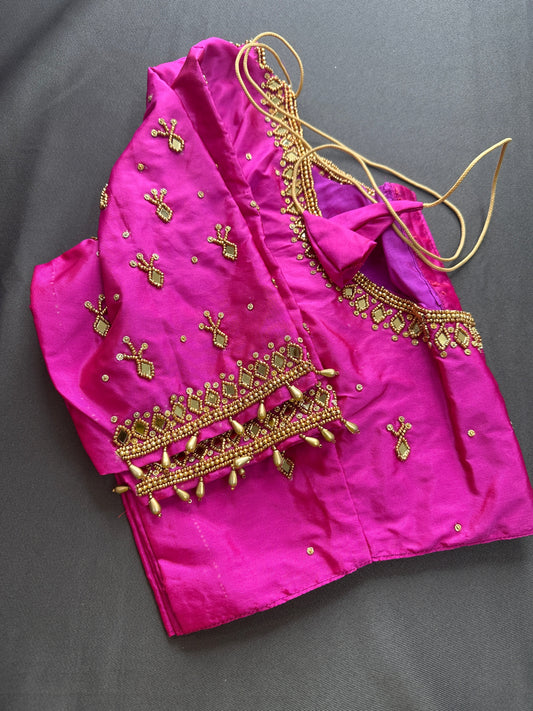 Pink Silk Maggam Aari Work Blouse