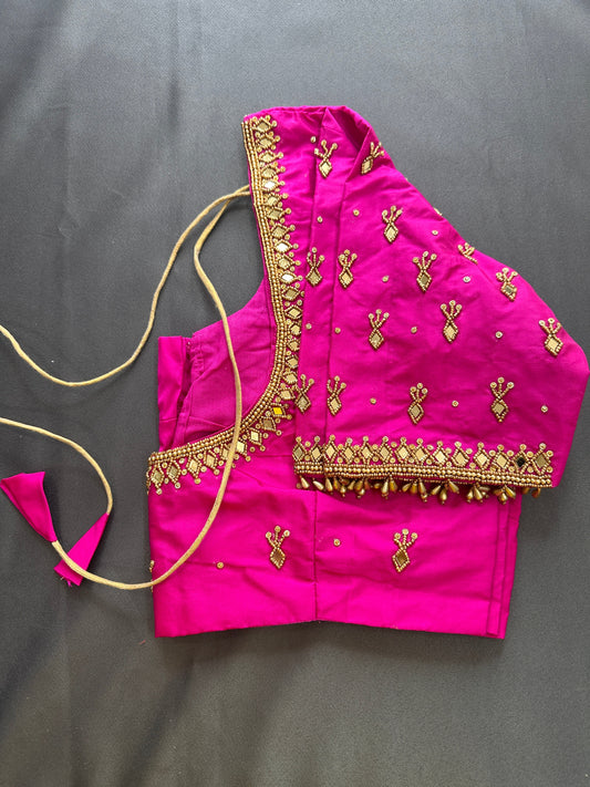 Pink Silk Maggam Aari Work Blouse
