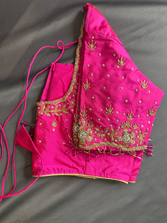 Pink Silk Maggam Aari Pearl Work Blouse