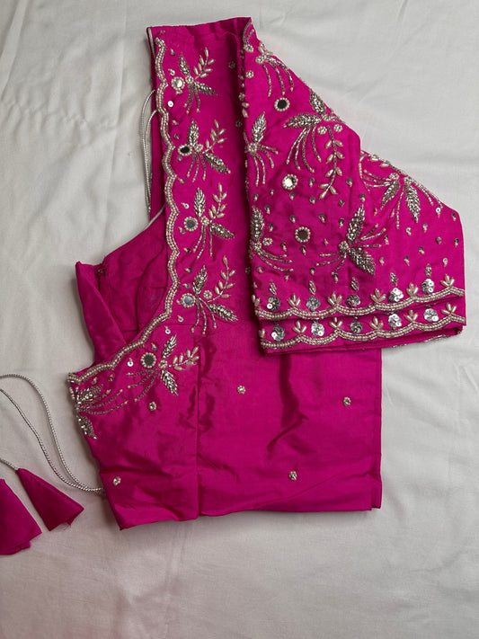 Pink Mirror work Maggam Aari Embroidery Blouse