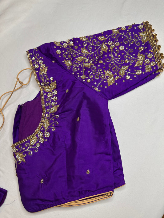 Purple Butterfly Silk Maggam Aari Work Blouse