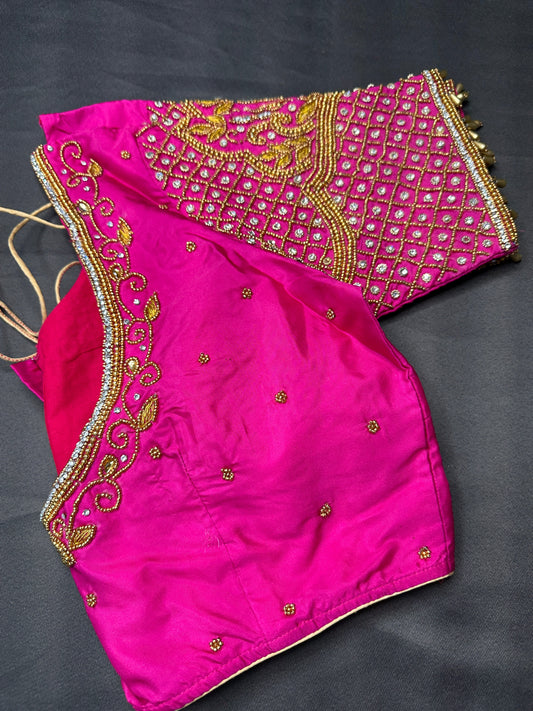 Pink Maggam Aari Work Blouse