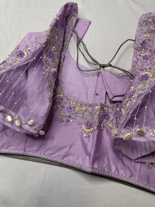 Tissue Silk Lavender Maggam Pearl Net Blouse