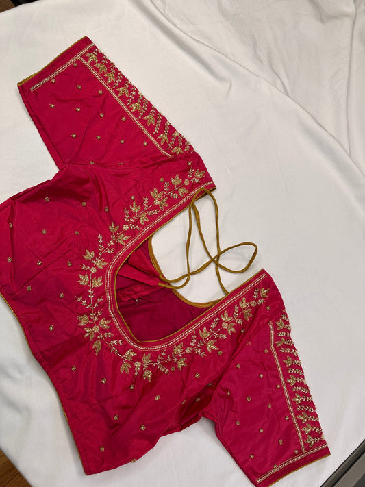 Pink Pearl Kardana Maggam Aari Work Blouse