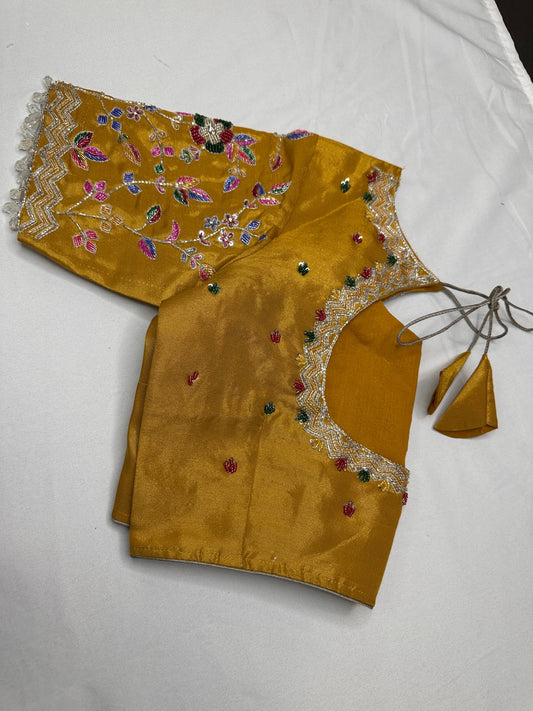 Tissue Golden Multi Color  Maggam Blouse