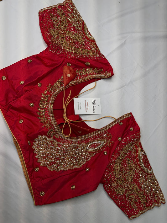 Peacock Zig Zag Maggam Aari Pink Blouse