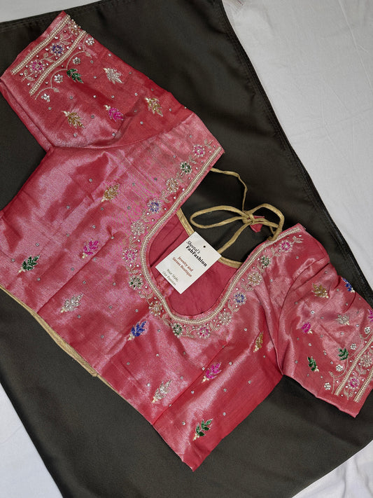 Tissue Pink Multi Color  Maggam Blouse