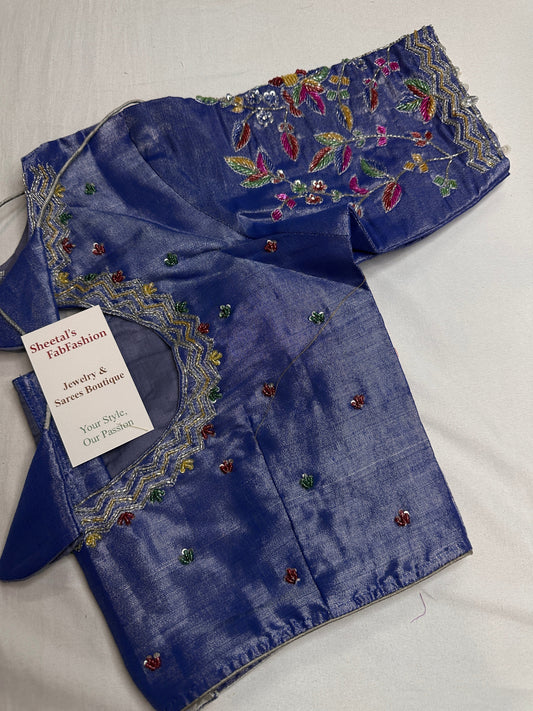 Tissue Blue Multi Color  Maggam Blouse