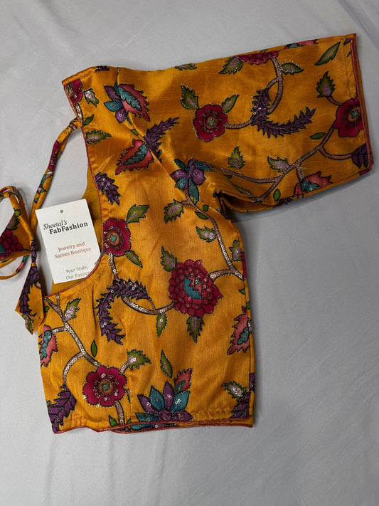 Yellow Silk Kalamkari Sequence Blouse