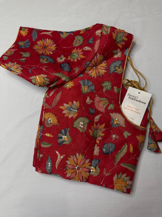 Pink Multi Color Tissue Silk Kalamkari Sequence Blouse