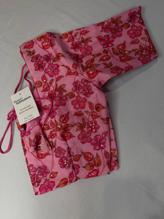 Pink Multi Color Tissue Silk Kalamkari Sequence Blouse
