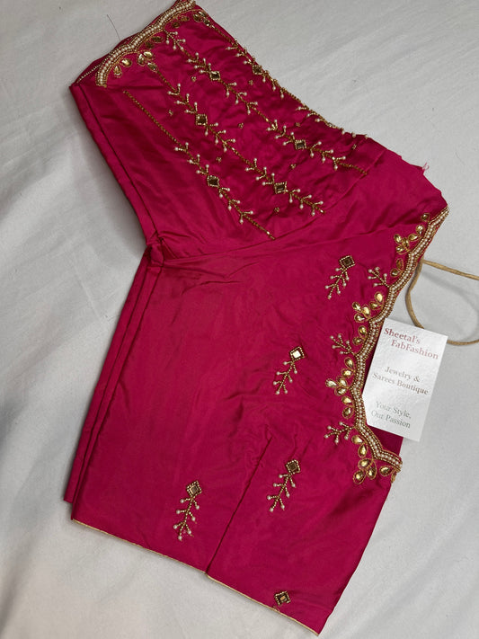 Pink Maggam Aari Embroidery Blouse
