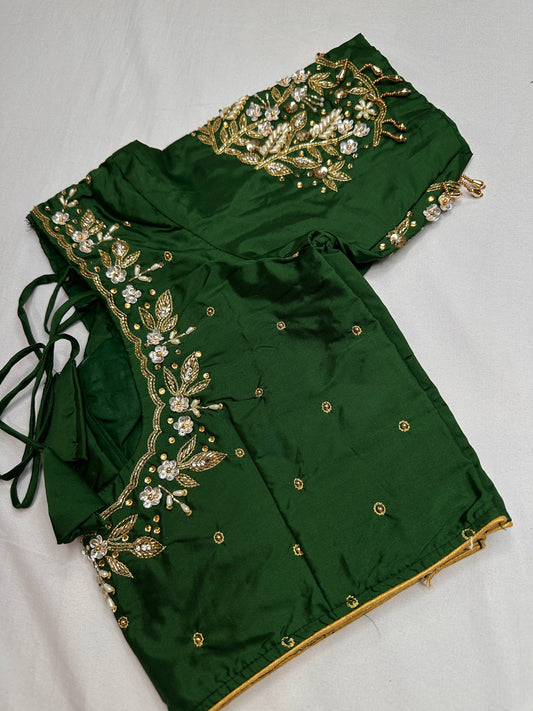 Pearl Maggam Green Blouse