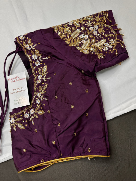 Pearl Maggam Purple Blouse