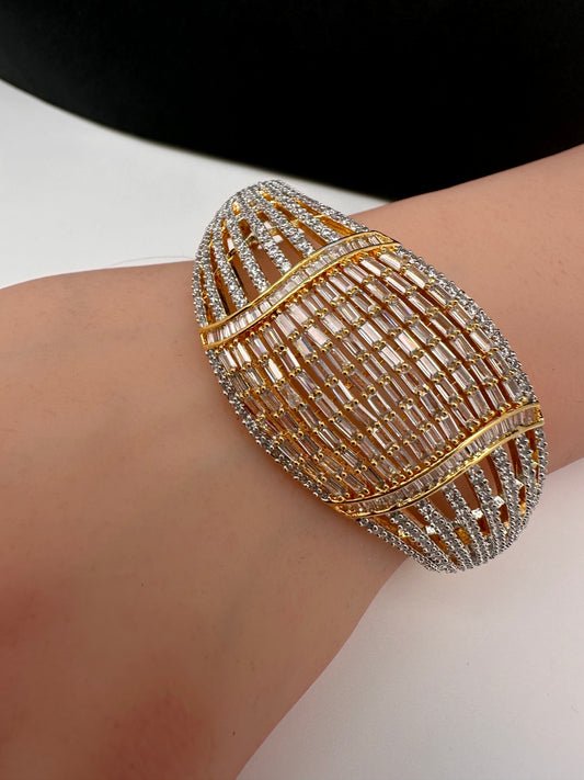 AD Baguette Cut  Gold Finish Openable Kada Bracelet