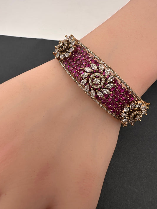 AD Color Stone Openable Matte Bracelet - Red