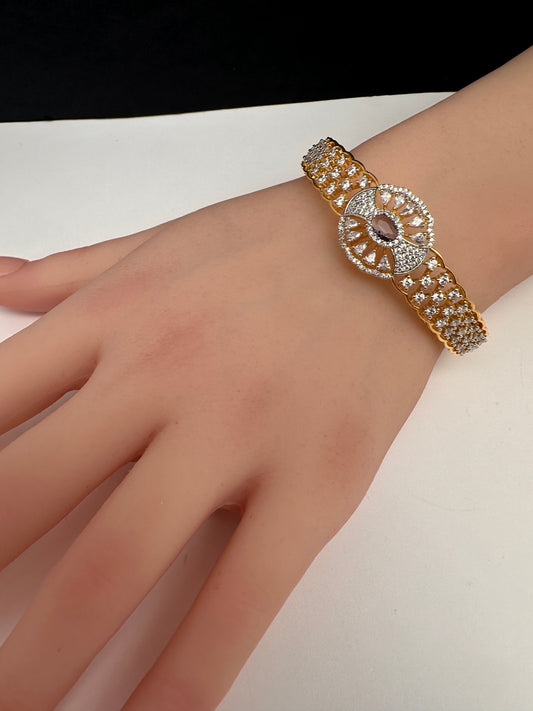AD Diamond Openable Kada Bracelet - Purple