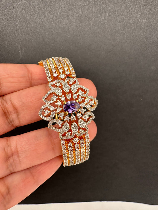AD Diamond Openable Kada Bracelet - Purple