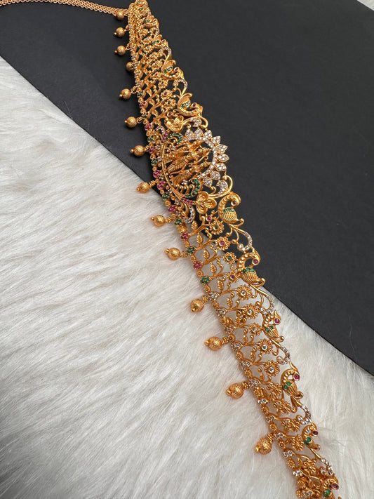 Ram Parivaar Sleek CZ Red Green Multi Stone Matte Finish Hip Chain Vaddanam