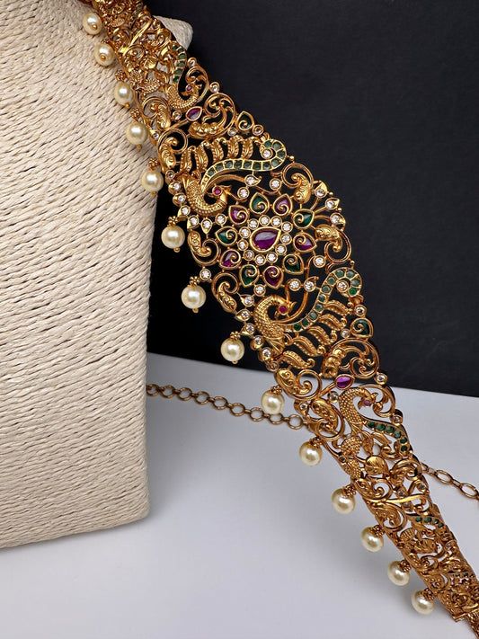 Peacock Pattern AD Matte Finish Stiff Front Design Kids Kamarband Hip Chain