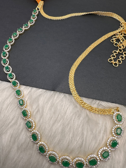 Sleek CZ Color Stone Hip Chain Belt - Green
