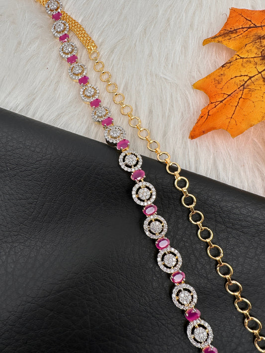 Sleek CZ Color Stone Hip Chain Belt - Red