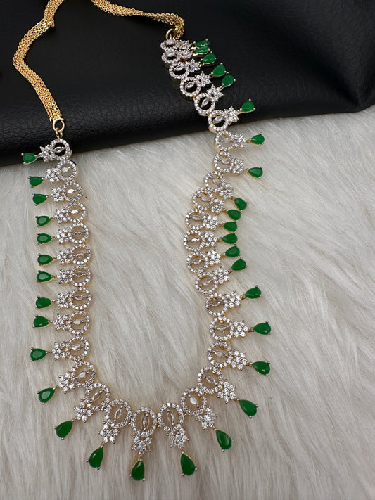 Sleek CZ Color Stone Hip Chain Belt - Green