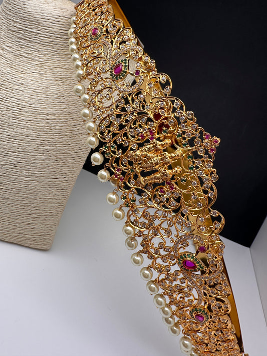 Ram Parivar Gold Finish CZ Hip Belt Vaddanam