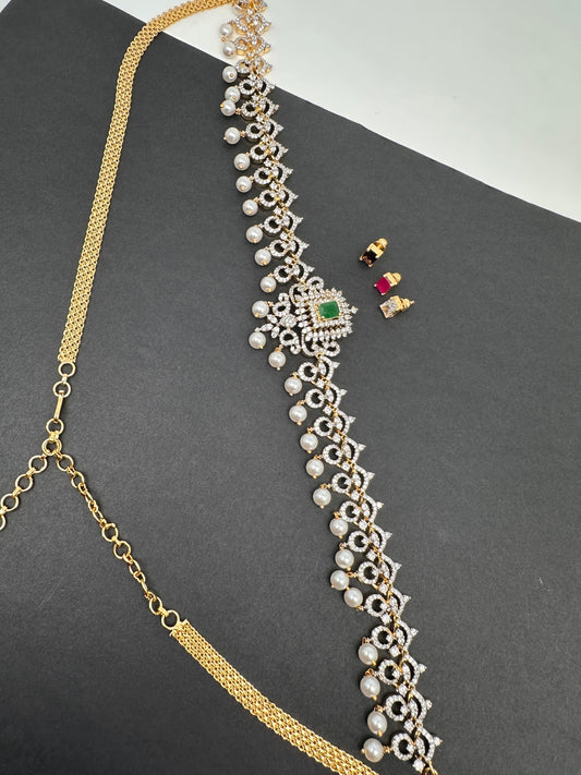 AD Kamarband Hip Chain With Changabale Stones Finish