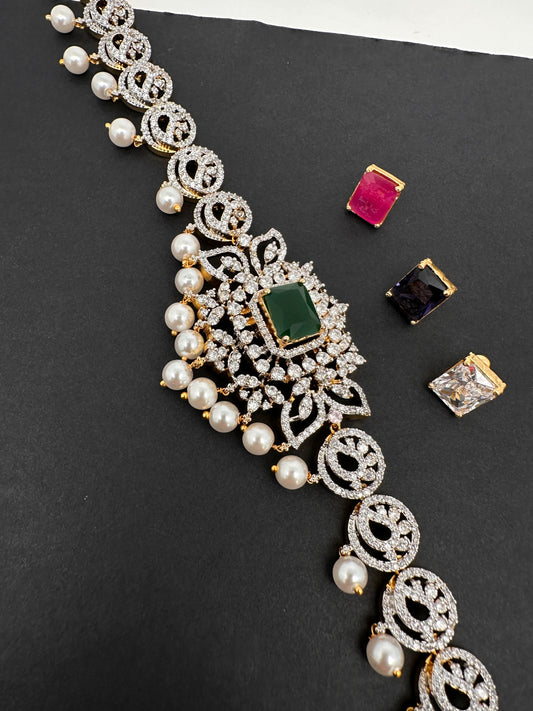 AD Kamarband Hip Chain With Changabale Stones Finish