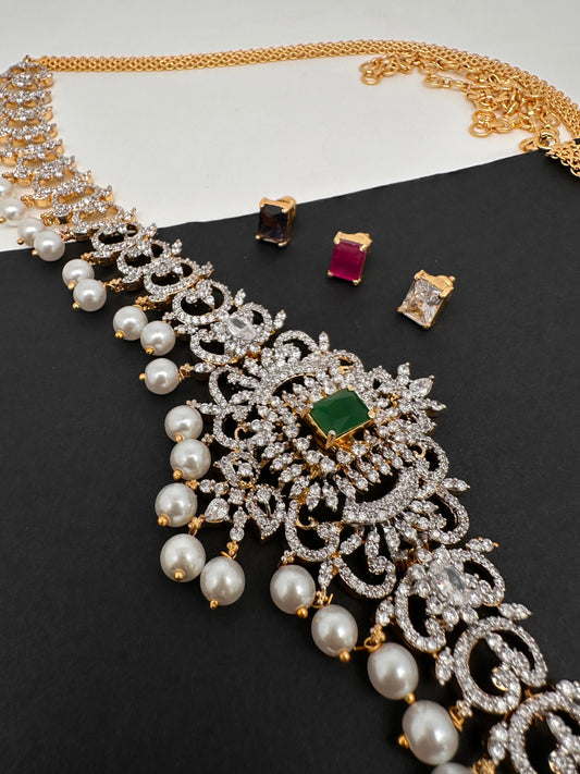 AD Kamarband Hip Chain With Changabale Stones Finish