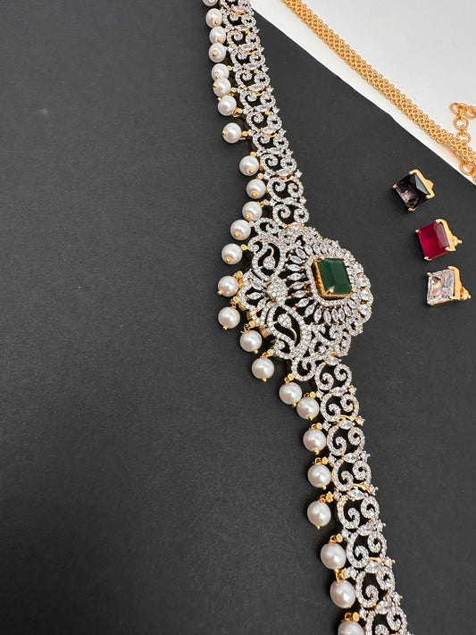 AD Kamarband Hip Chain With Changabale Stones Finish