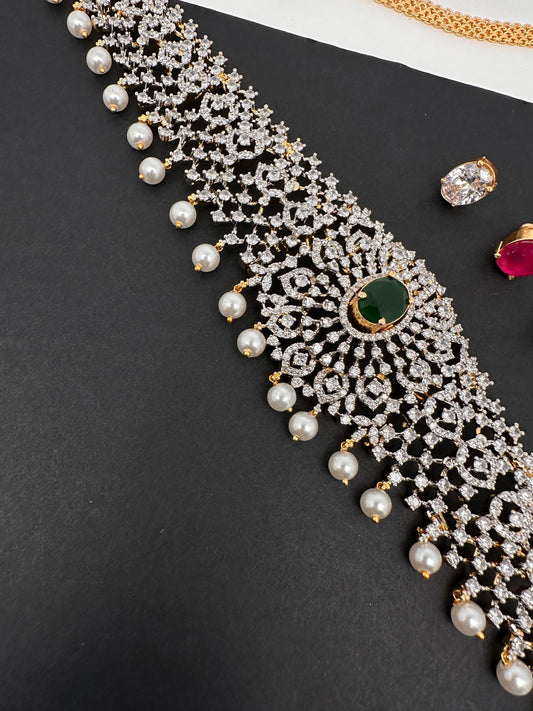 AD Kamarband Hip Chain With Changabale Stones Finish