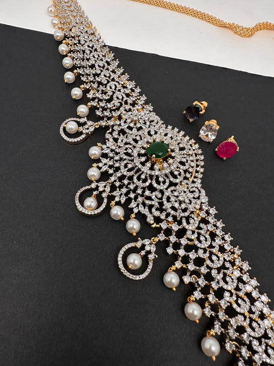 AD Kamarband Hip Chain With Changabale Stones Finish