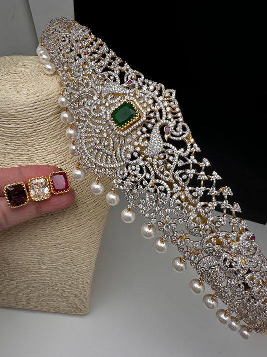 AD Diamond Finish Changeable Stone Hip Belt Kamarbandh