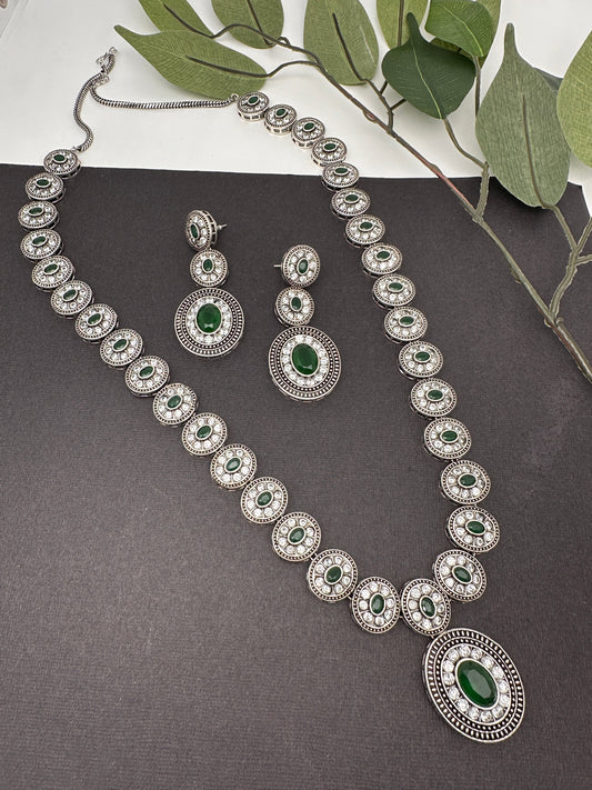 Oxidized Green AD Long Necklace